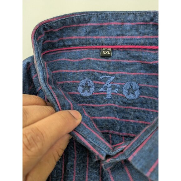 ZF Button‎ Up Shirt Men's XXLarge Blue Purple Striped 100% Linen Casual - Picture 10 of 10